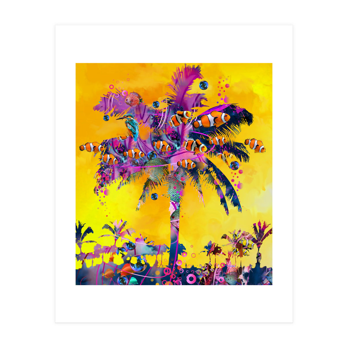 Purple Palm with Fish (Print Only)