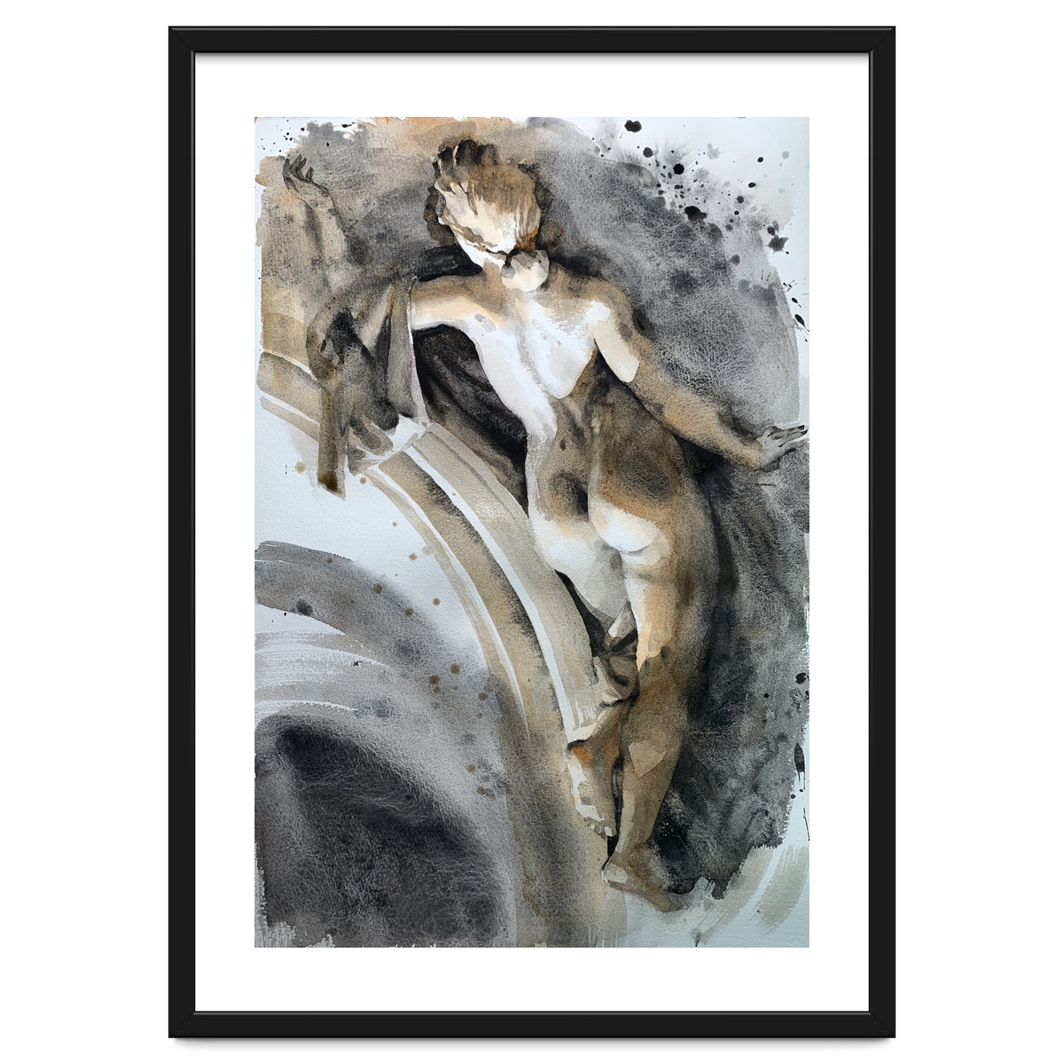 Antique sculpture of a naked girl from behind