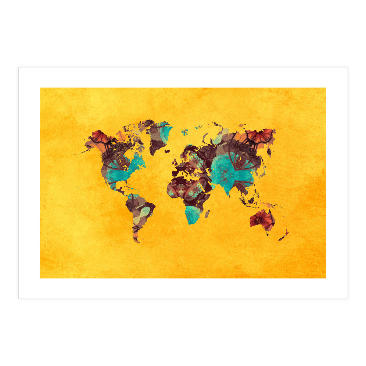 world map yellow art (Print Only)