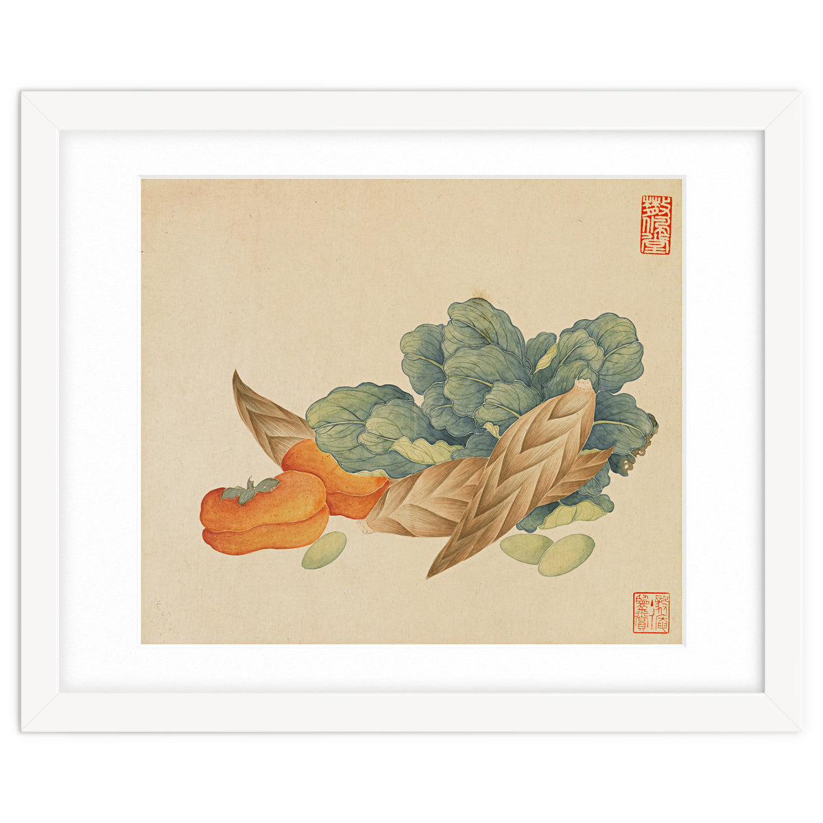 Wang Chengyu~flowers And Vegetables, Vegetables, Fruits, Chinese Cabbage, Lentils, Bamboo Shoots, Persimmons