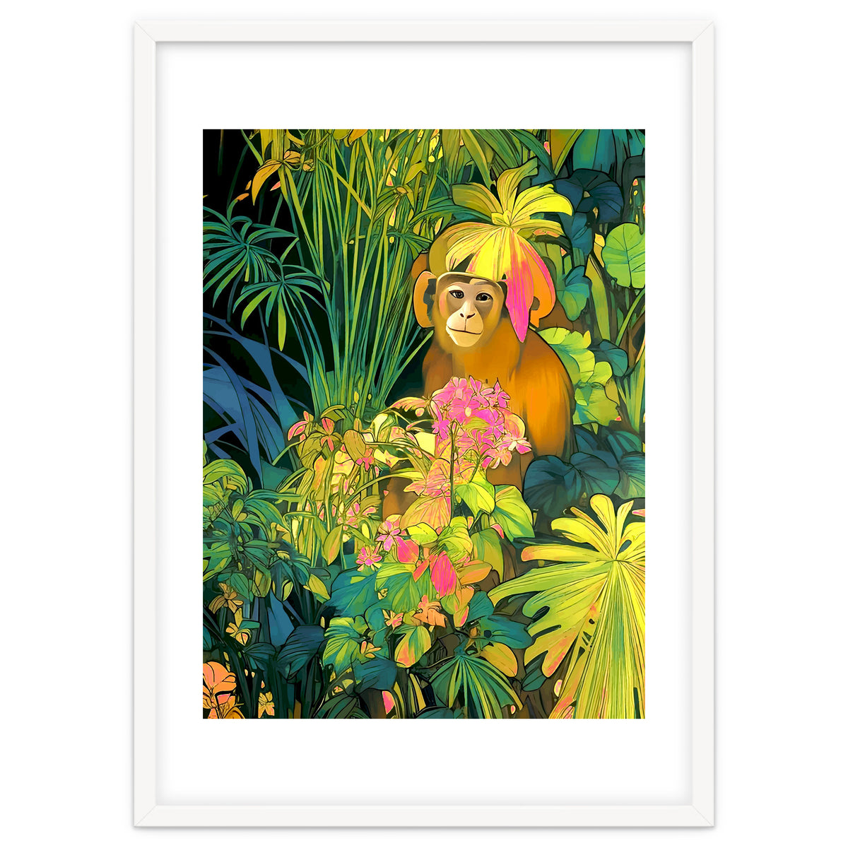 Daydreamer, Coming of Age Monkey Tropical Jungle Plants, Wildlife Botanical Nature Forest Bohemian Animals