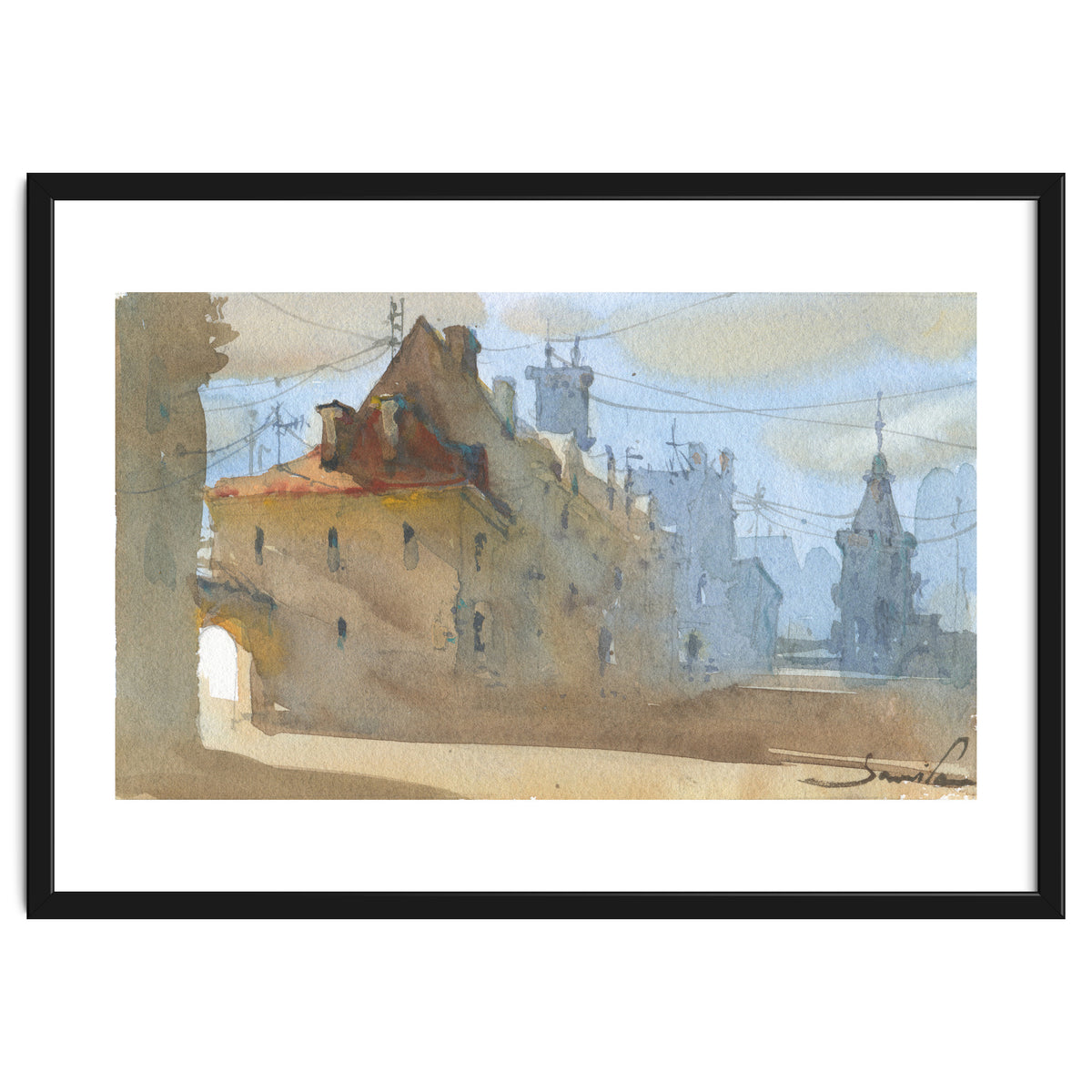 Old Town Warsaw. Watercolor painting.