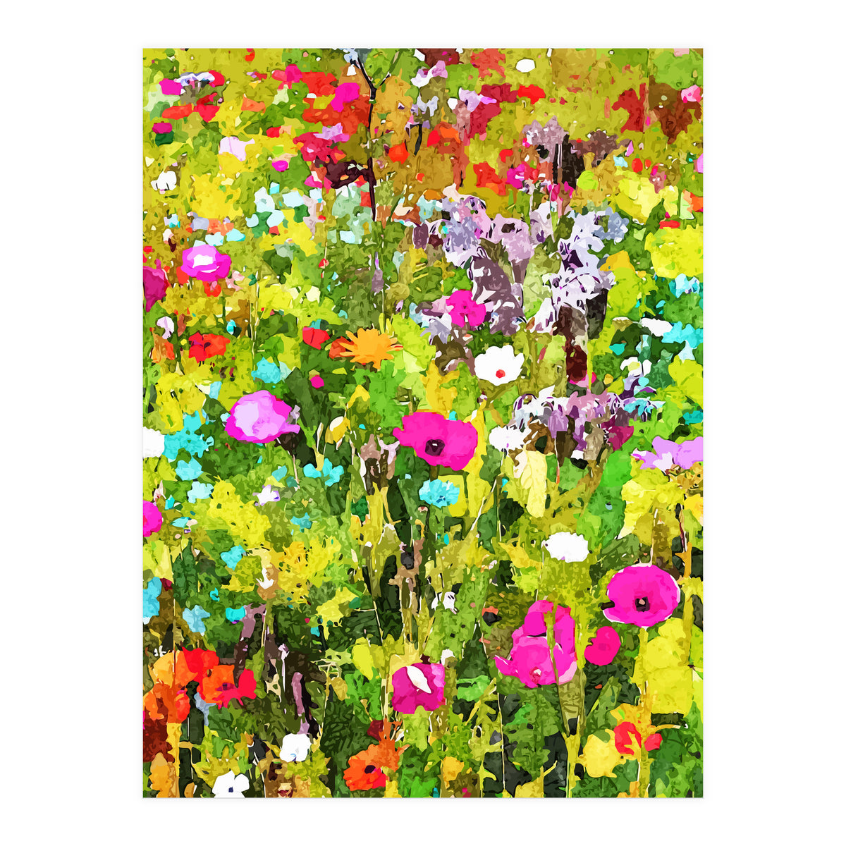 Meadow Flowers, Botanical Nature Landscape Painting (Print Only)