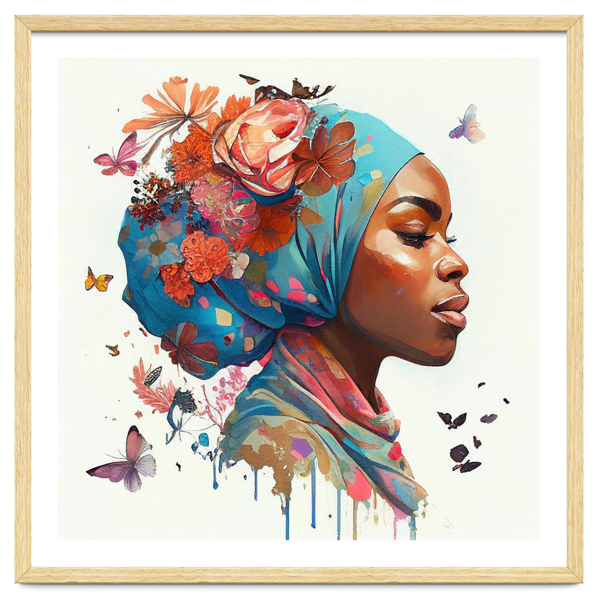 Watercolor Floral Muslim African Woman #2