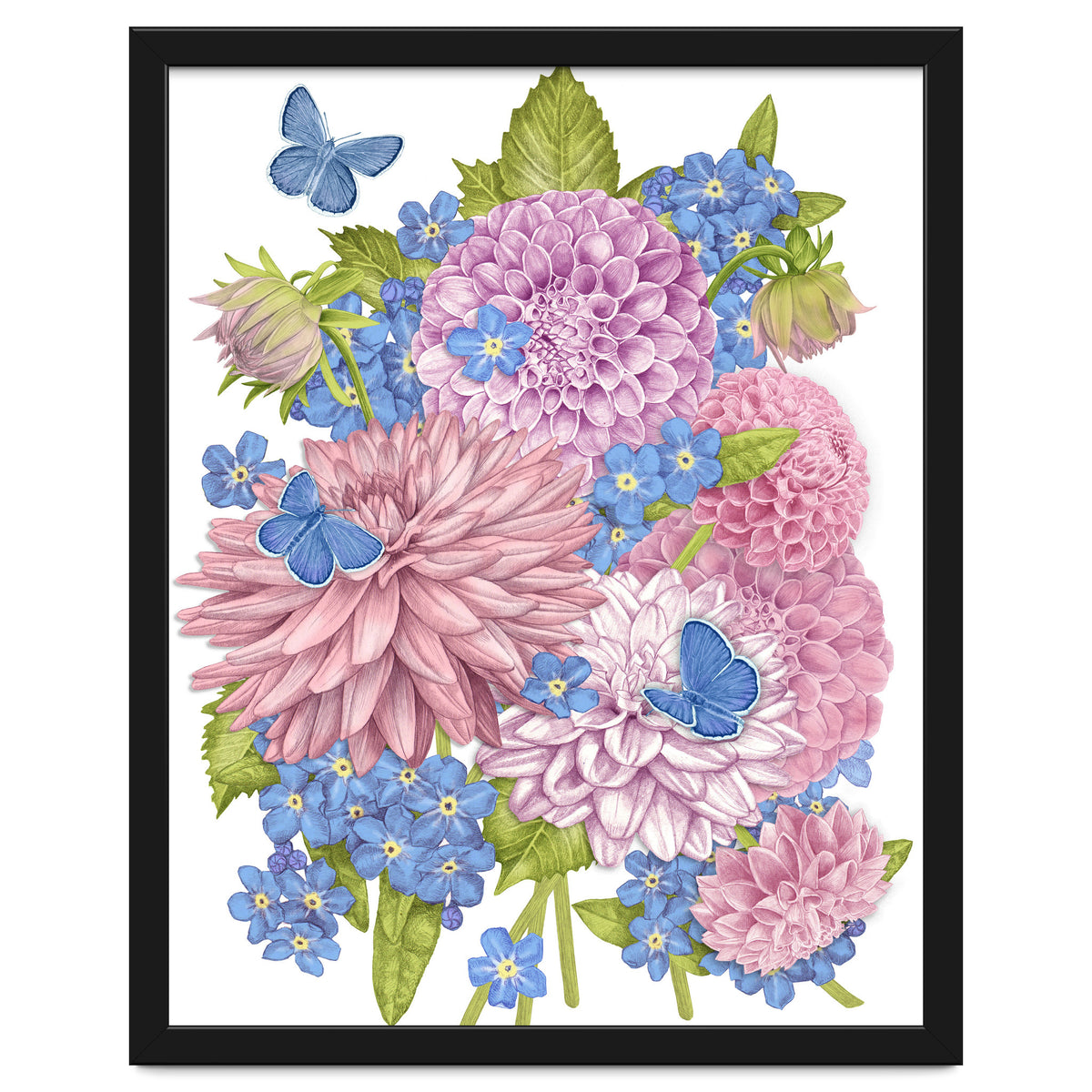 Pink Flowers and Butterflies