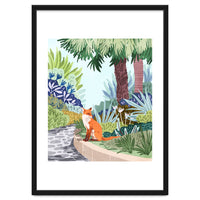 Fox in The Garden | Animals Wildlife Botanical Nature Painting | Boho Colorful Jungle Illustration