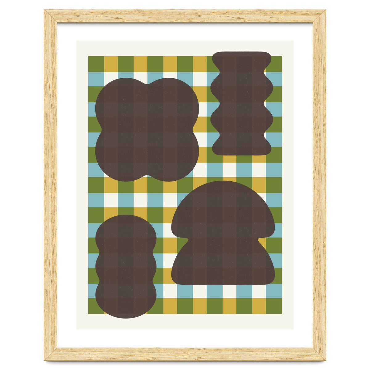 Funky Organic Shapes on a Plaid Background