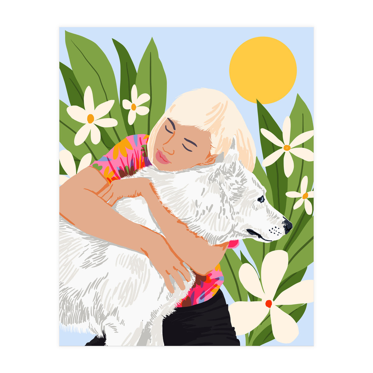 All You Need Is Love & A Dog | Pets Urban Jungle Bohemian Woman Illustration (Print Only)