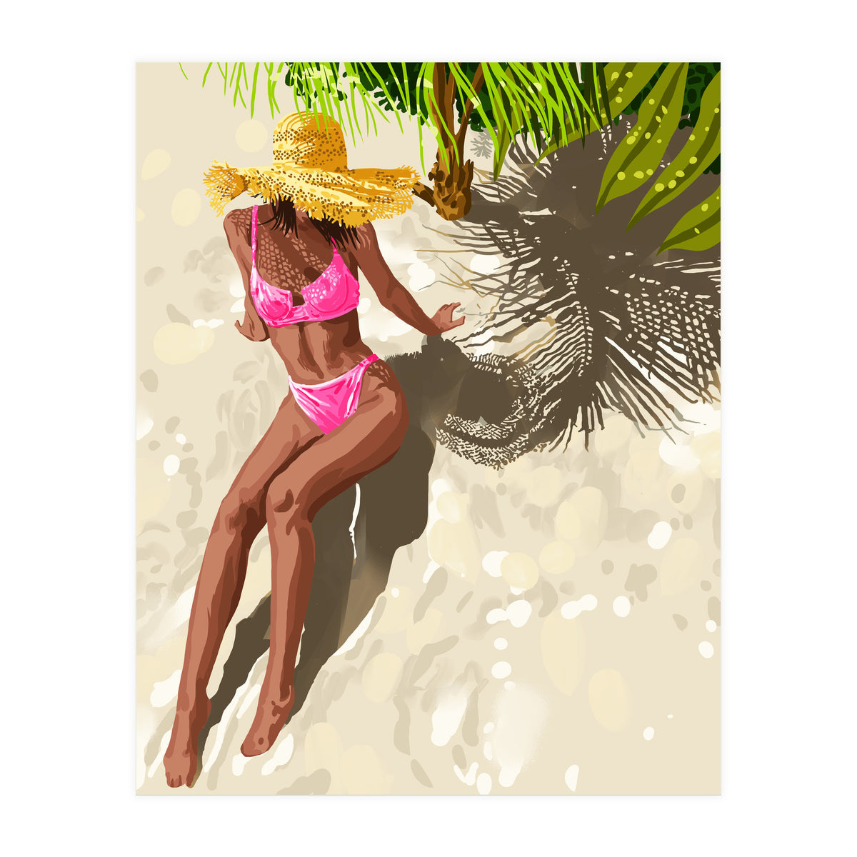 Sky above, sand below, peace within poster, Woman of color fashion black woman on the bikini beach (Print Only)