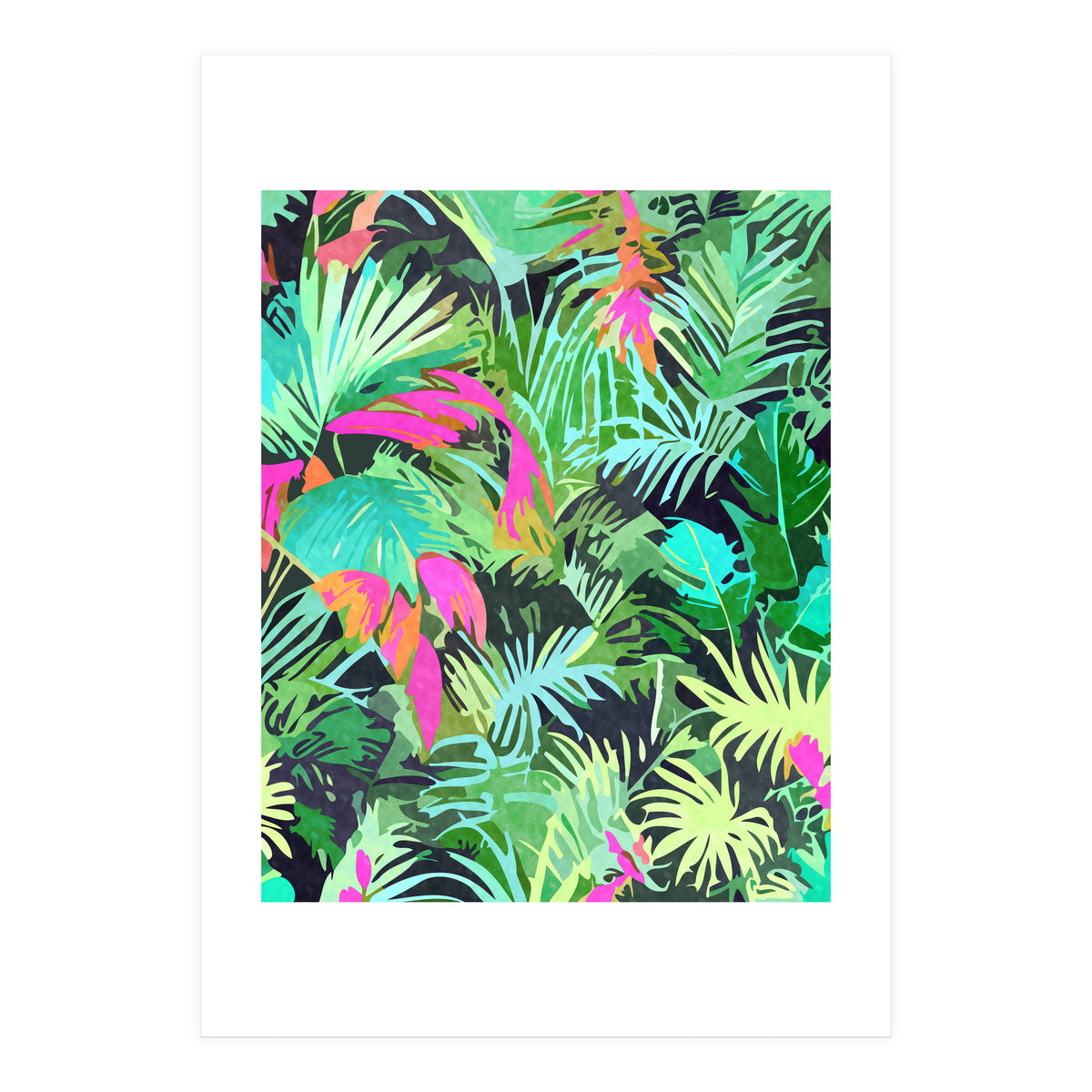 Tropical Jungle, Botanical Nature Plants, Palm Forest Bohemian Watercolor, Modern Wild Painting (Print Only)