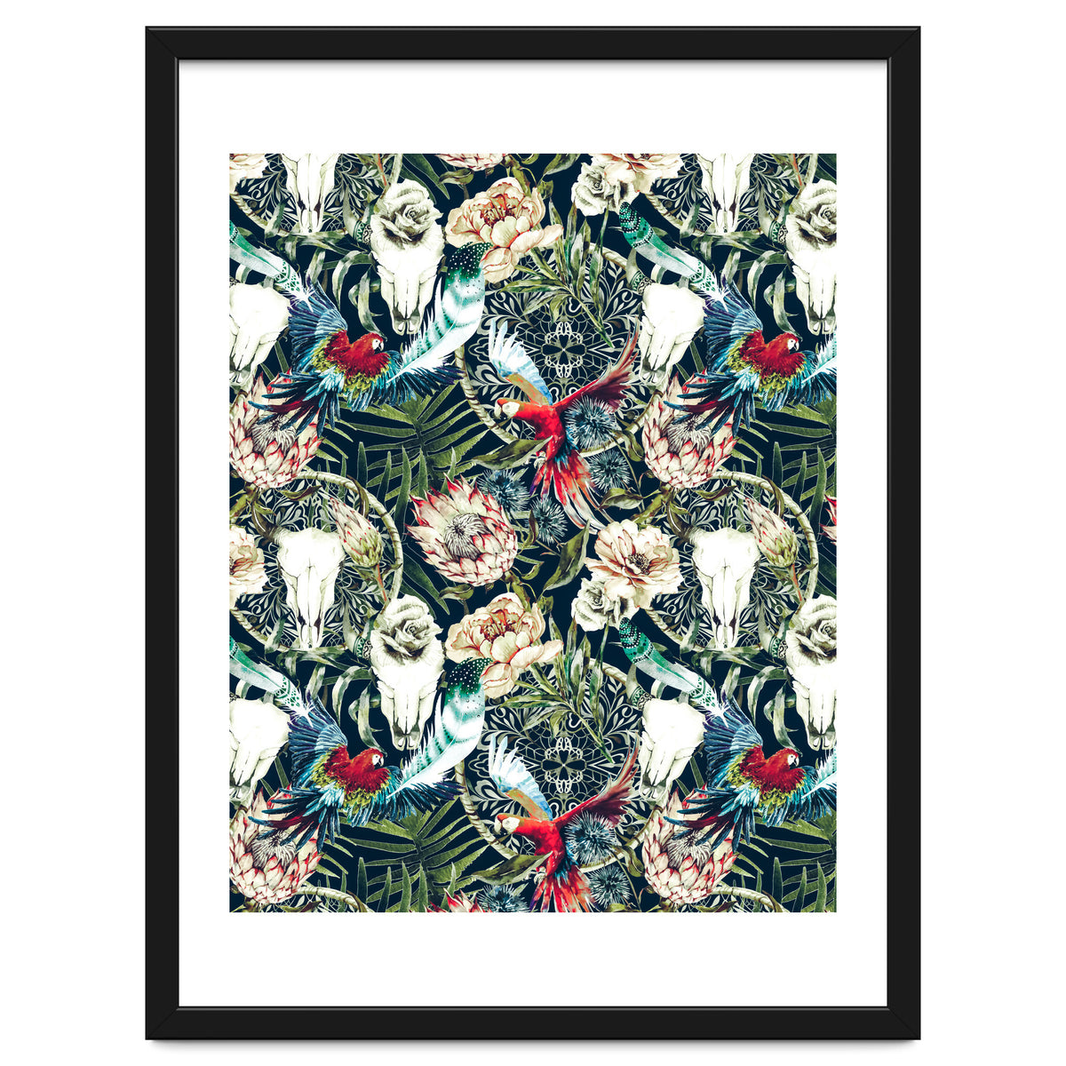 Dark pattern boho skull tropical