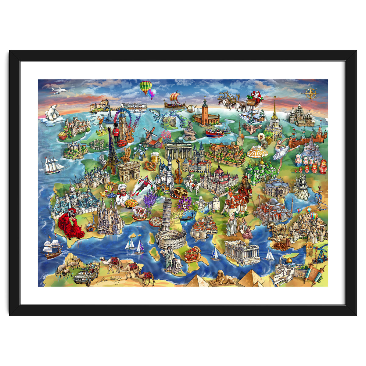 European World Wonders Illustrated Map