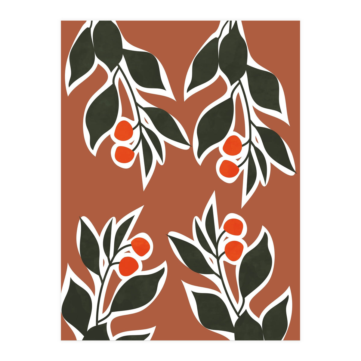 Red Cherry Leaf Boho Botanical II (Print Only)