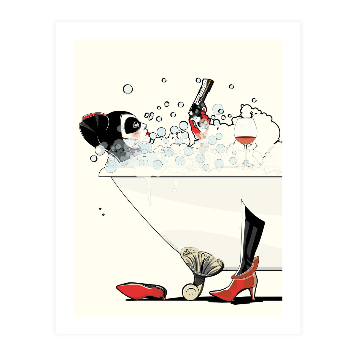 Harley Quinn in the Bath, funny Bathroom Humour (Print Only)