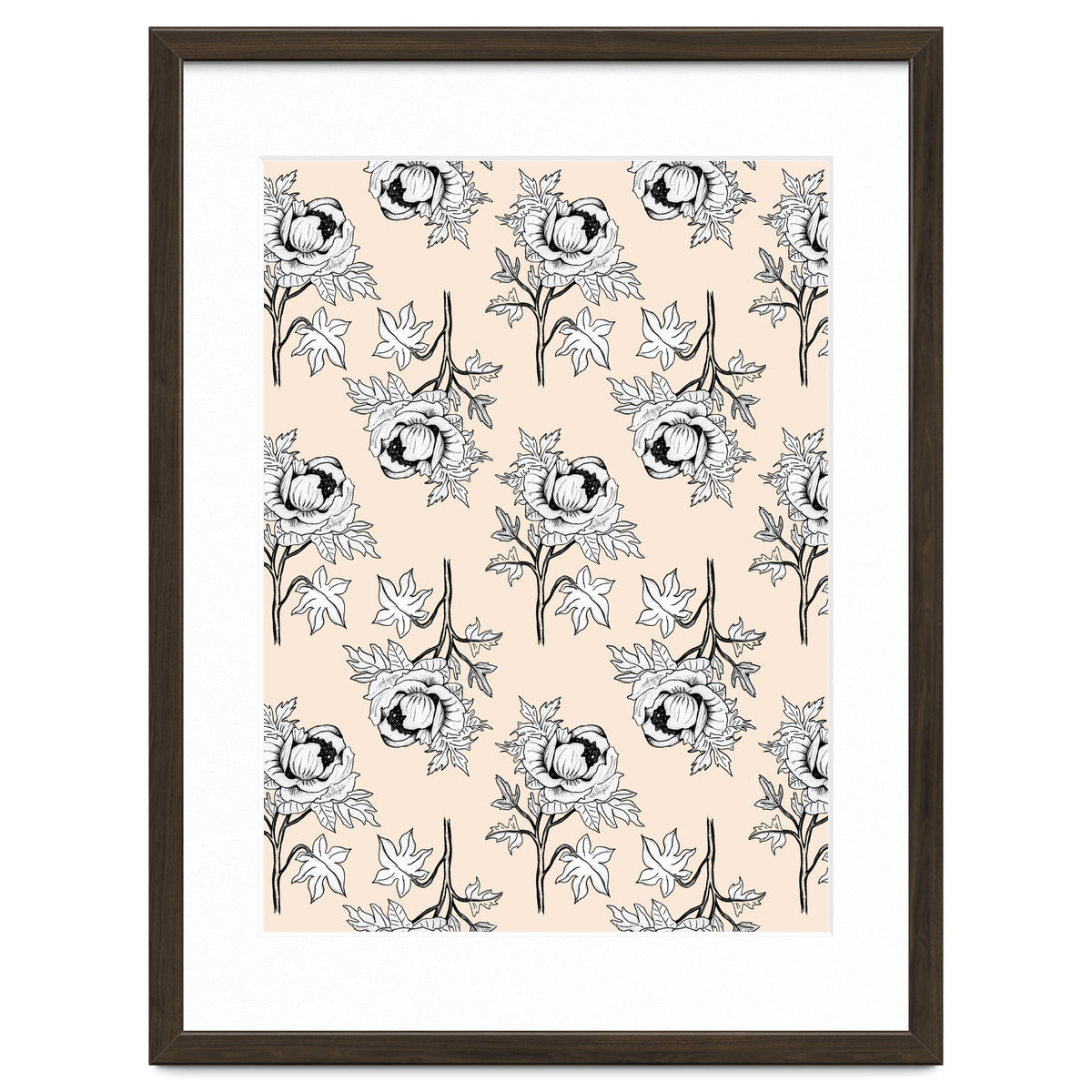 Drawing pattern of roses to pencil on beige