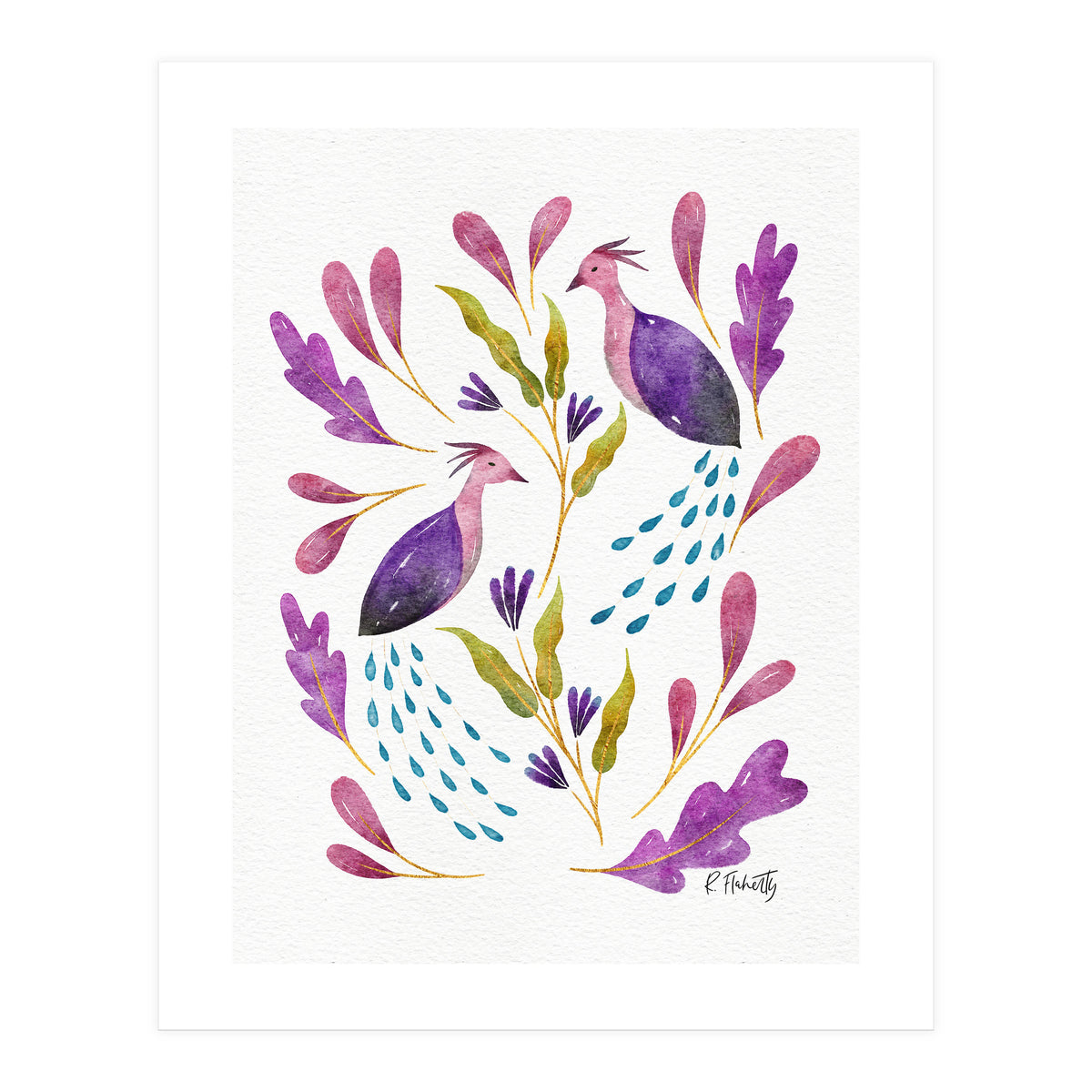 Folk Art Peacocks Purple (Print Only)