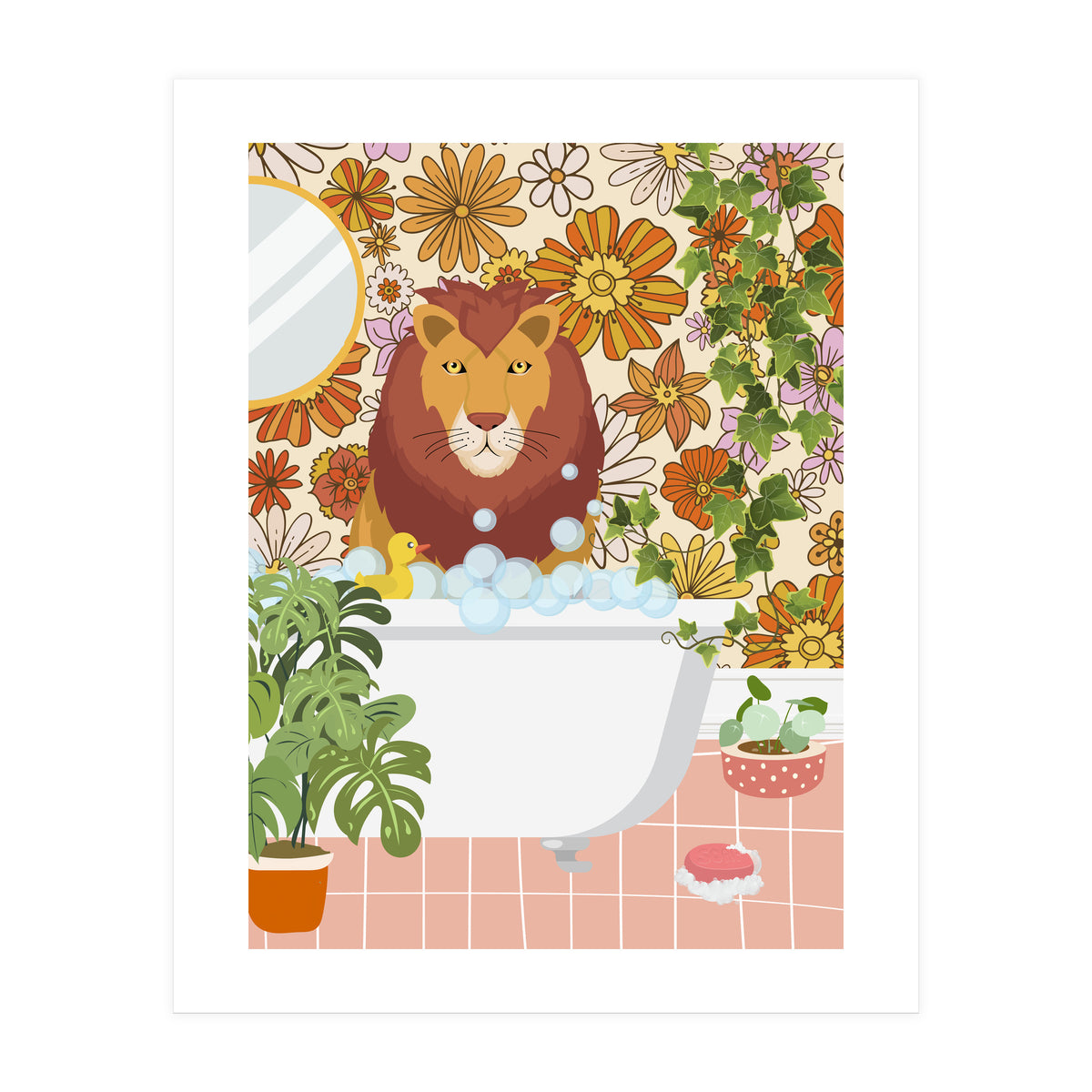 Lion Bathing on Groovy Bathroom (Print Only)