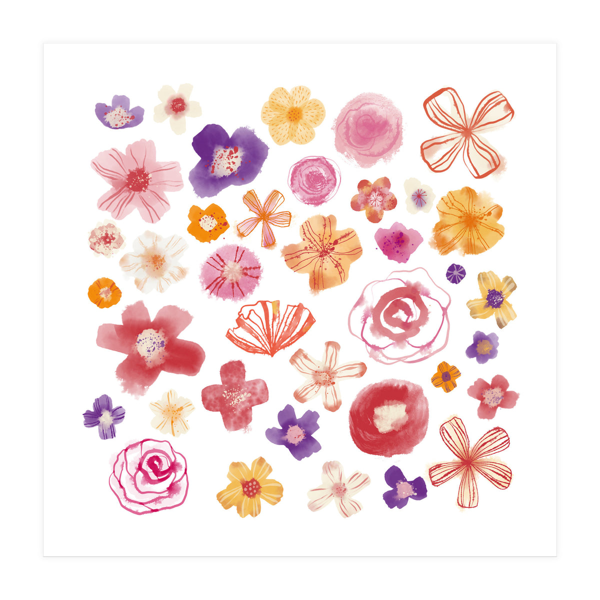 Fresh Watercolor Wildflowers (Print Only)