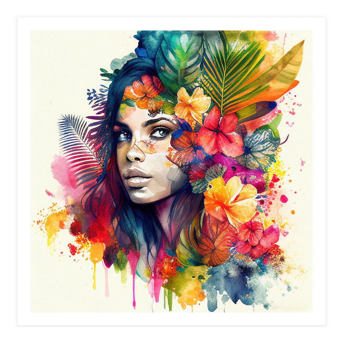 Watercolor Tropical Woman #17 (Print Only)