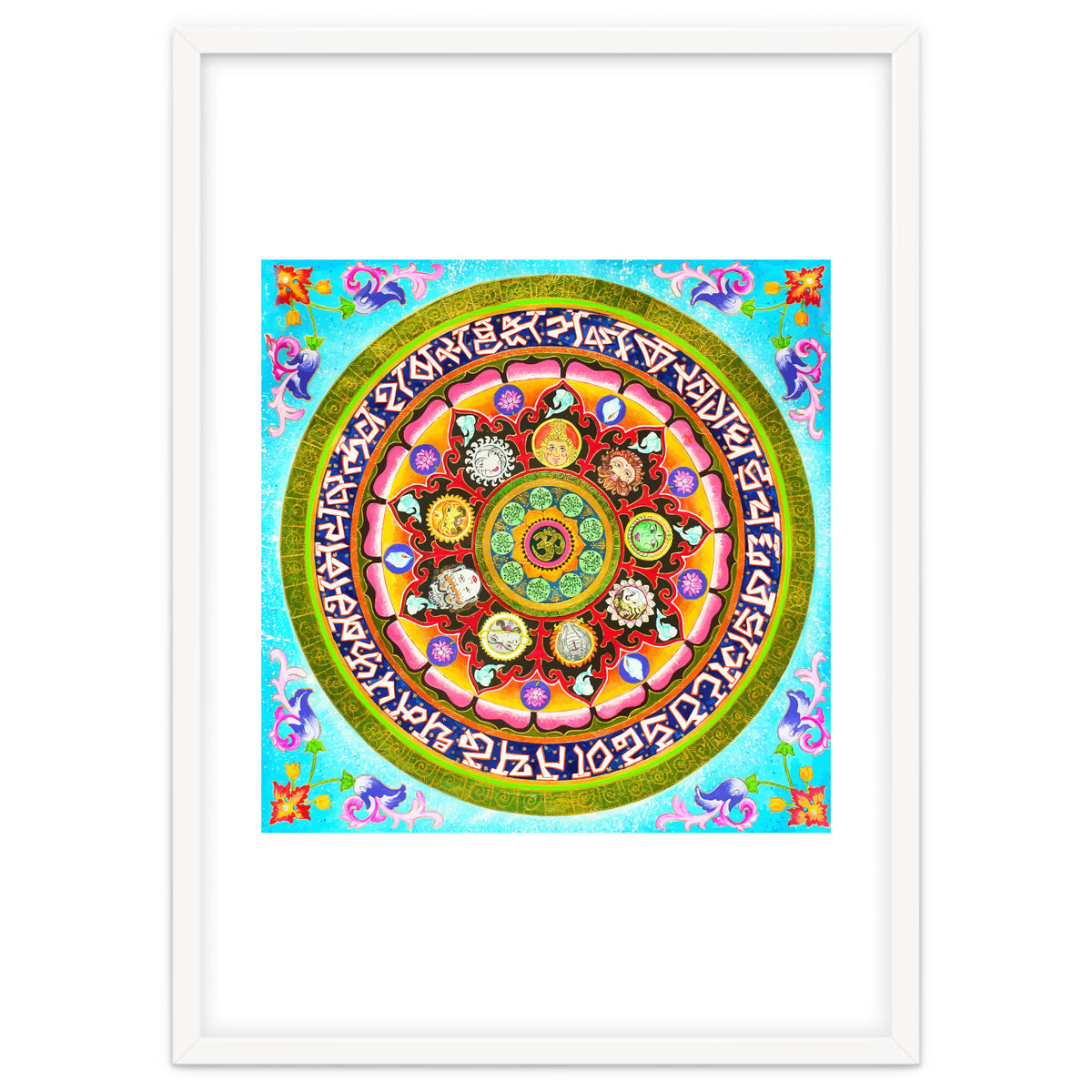Chakra Mandala, Ayurveda Yoga Aum, Eclectic Colorful Bohemian Sun Sign Moon Sign Zodiac Astrology