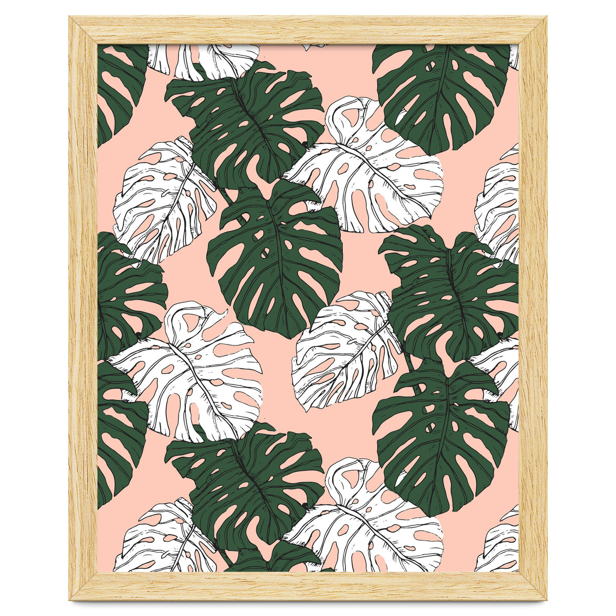 Hand drawing monstera pastel color