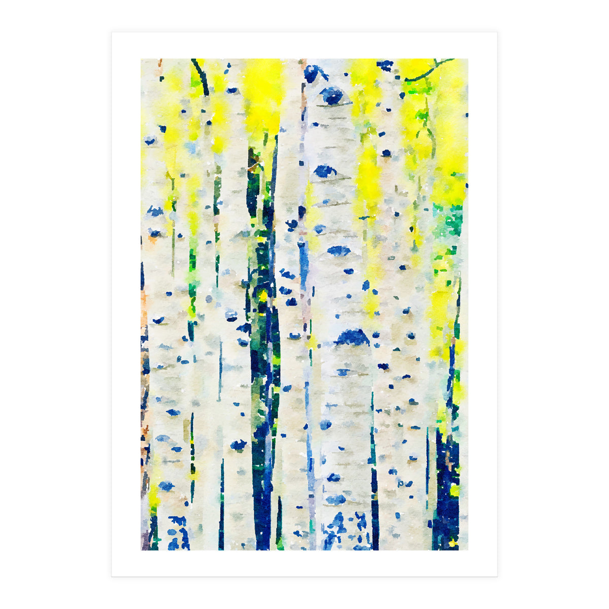 Aspen Tree Forest, Nature Watercolor Landscape Painting, Mystical Botanical Plants (Print Only)