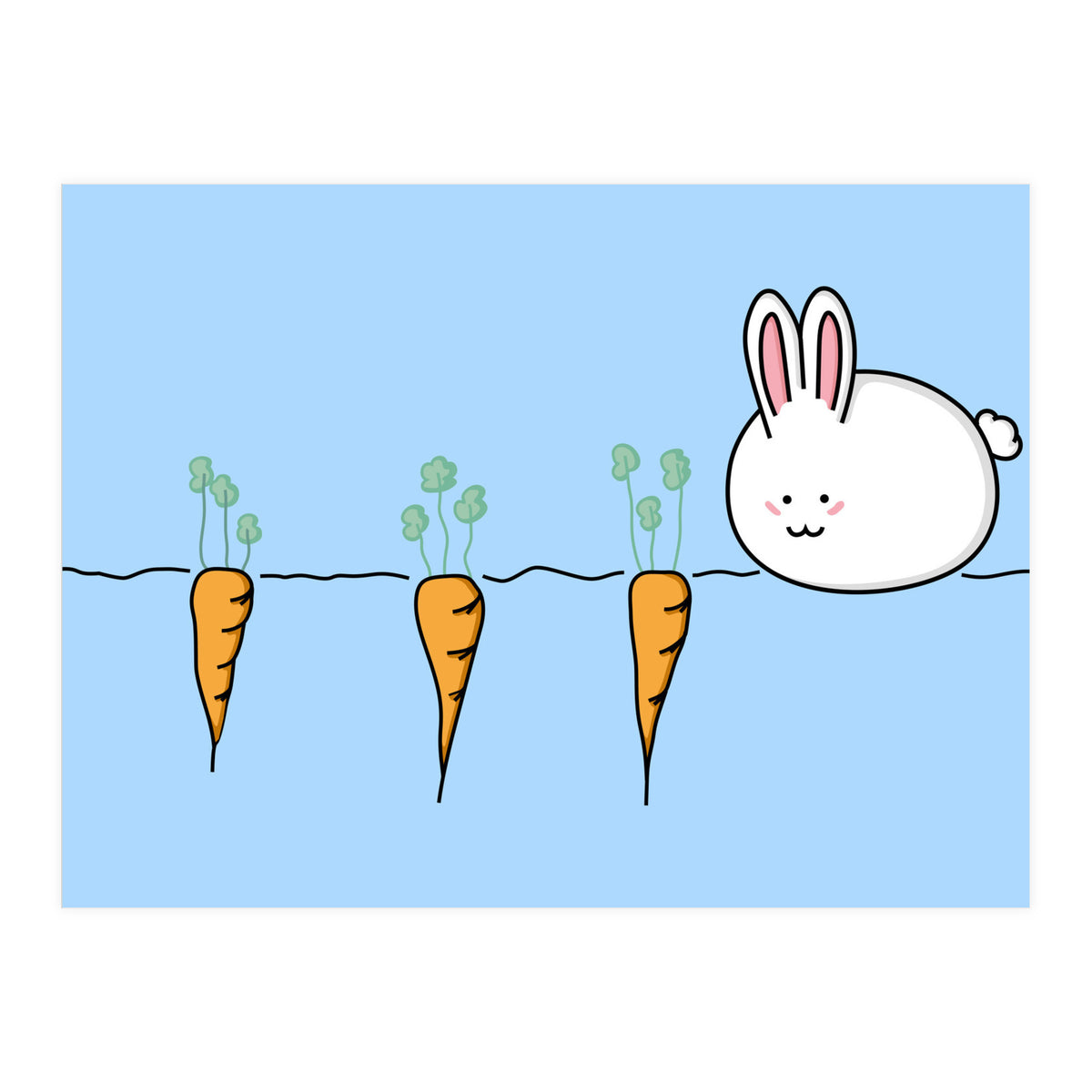 Kawaii Cute Rabbit With Carrots (Print Only)
