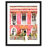 Monkey Business | Watercolor Tropical Goa Architecture Painting | Travel Pastel Pink Blush Building thumbnail