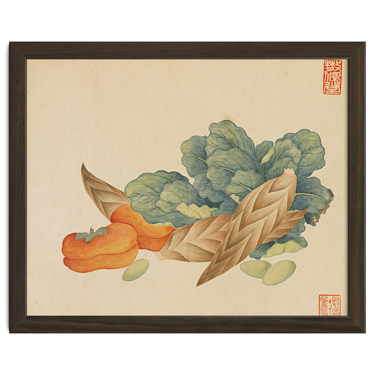 Wang Chengyu~flowers And Vegetables, Vegetables, Fruits, Chinese Cabbage, Lentils, Bamboo Shoots, Persimmons
