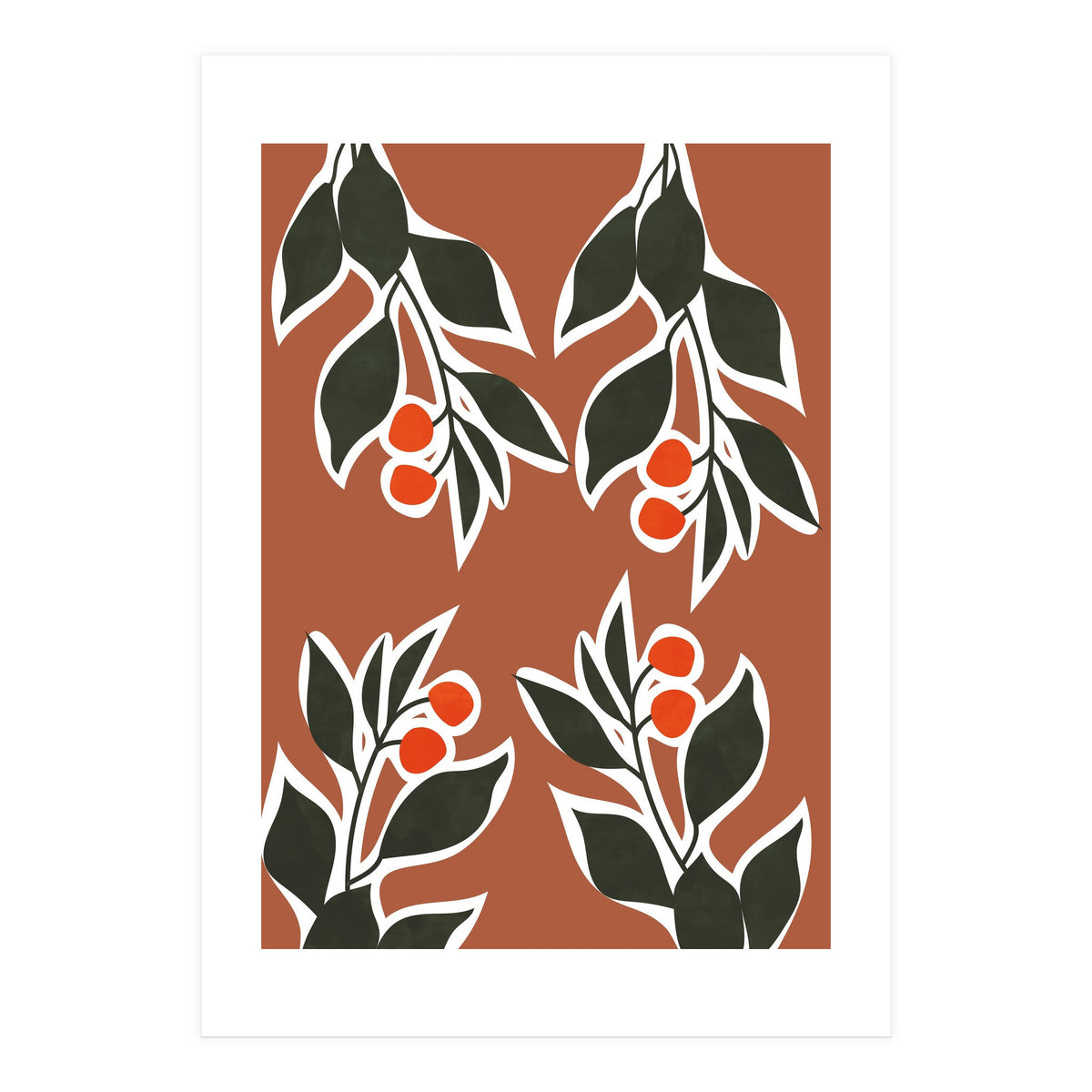Red Cherry Leaf Boho Botanical II (Print Only)