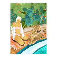 The Wild Side, Human & Nature Connection, Woman With Cheetah Cat, Tiger Painting (Print Only)