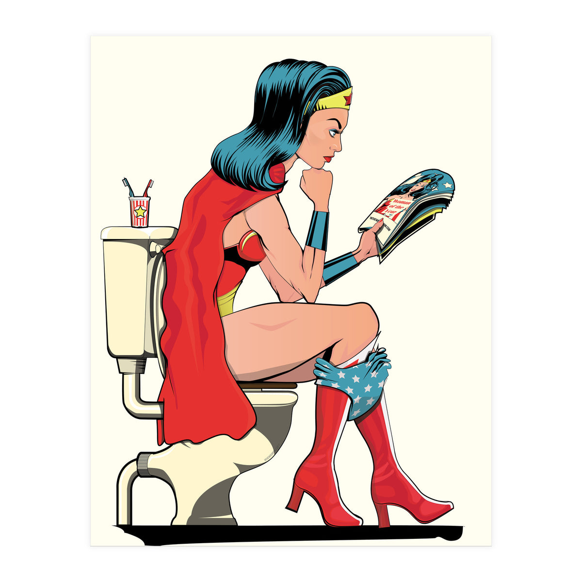 Wonder Woman on the Toilet, funny Bathroom Humour (Print Only)
