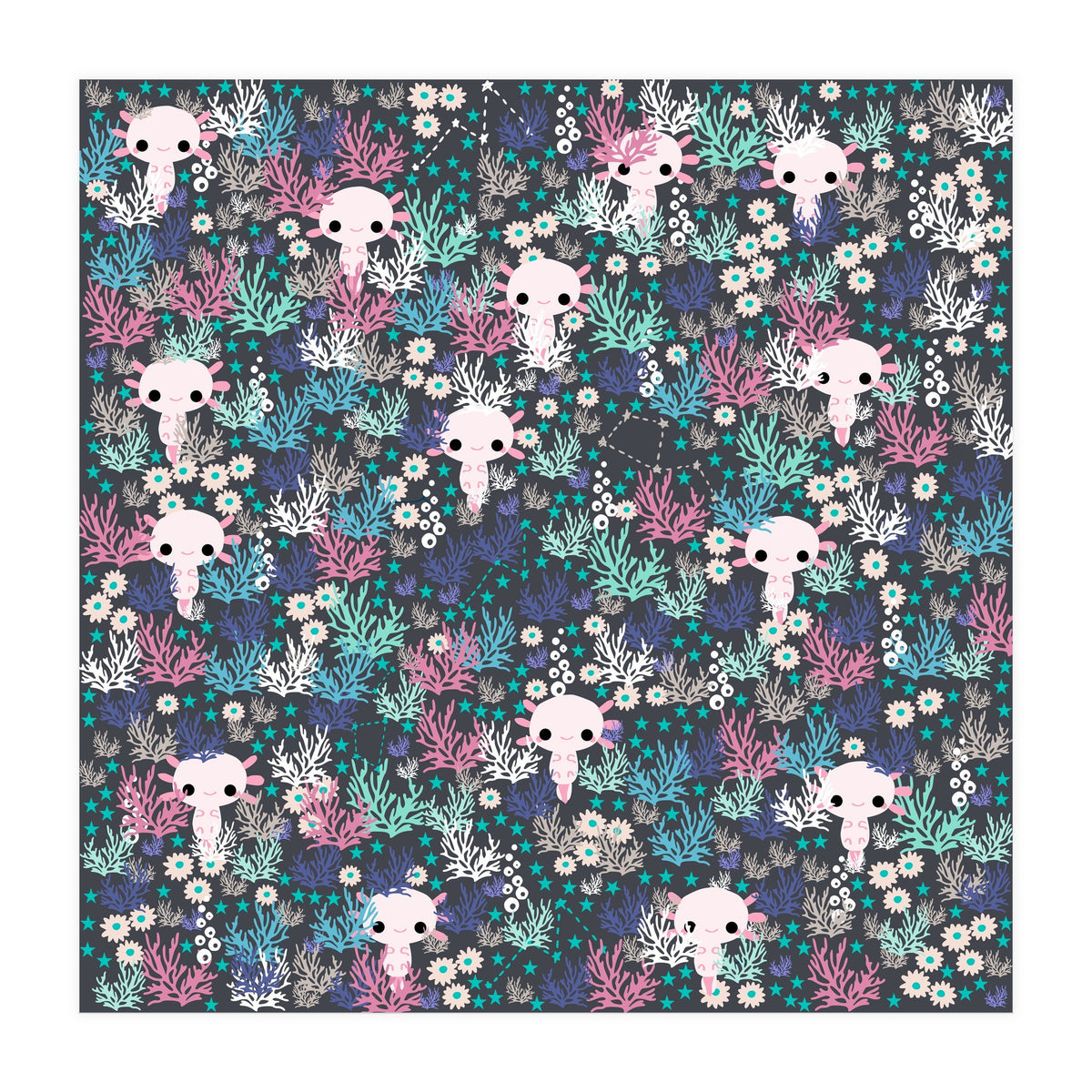 Cute underwater axolotl pattern with coral (Print Only)