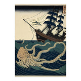 Giant Squid Attacking Ship Japanese Woodblock Print (Print Only) thumbnail