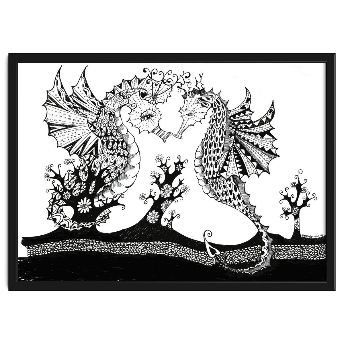 Seahorse Dragons Love Illustration