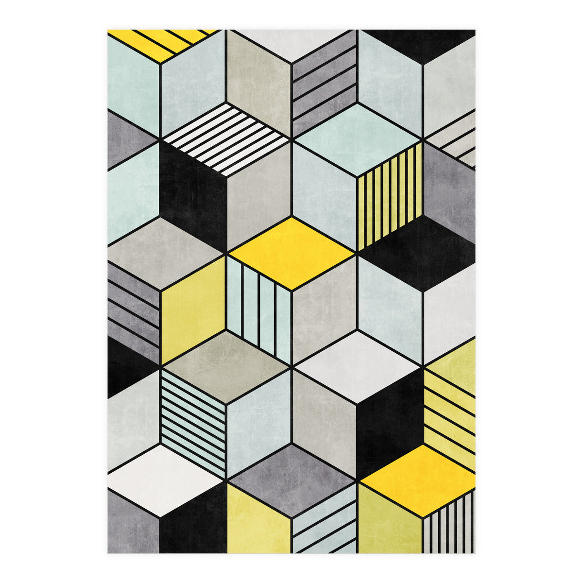 Colorful Concrete Cubes 2 - Yellow, Blue, Grey (Print Only)
