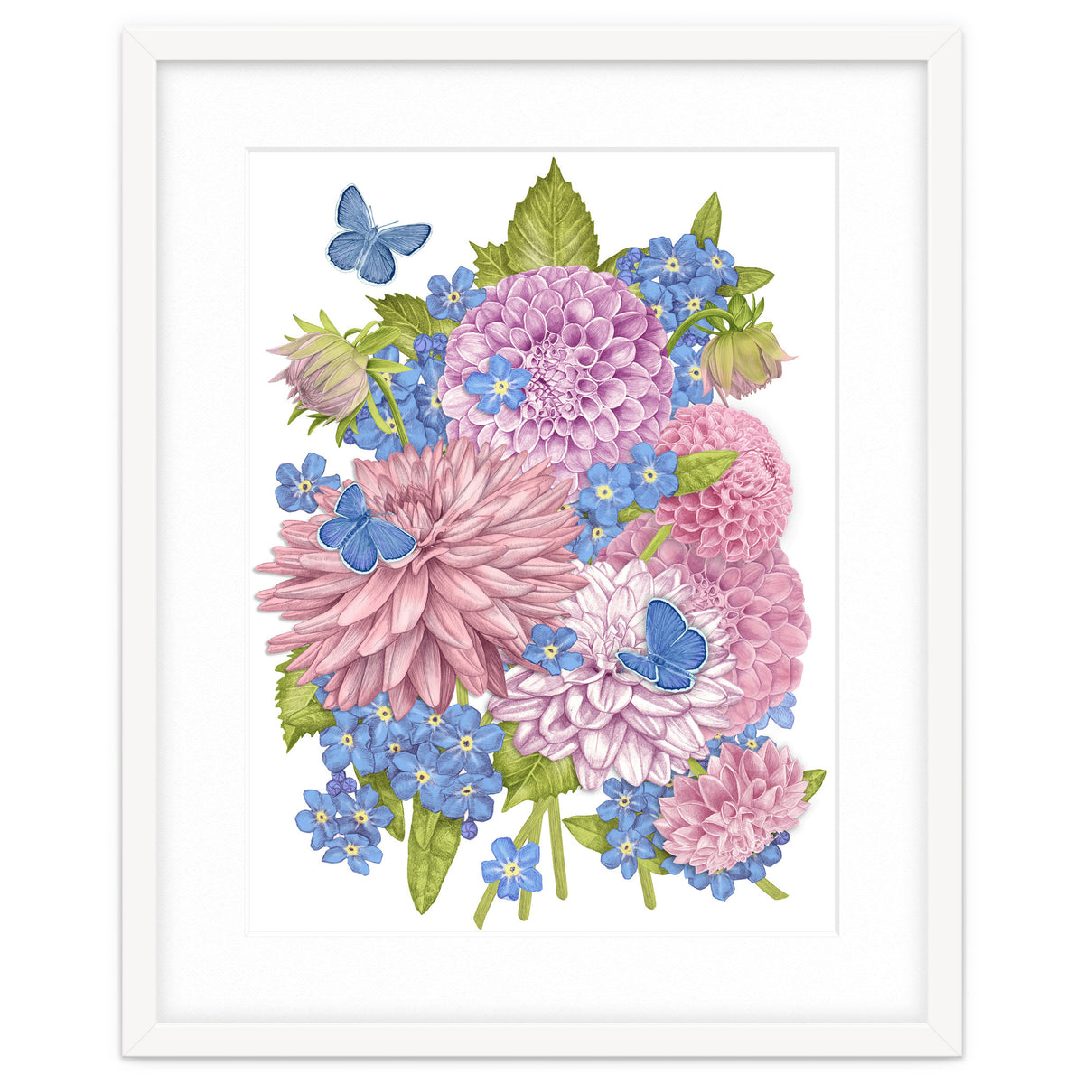 Pink Flowers and Butterflies