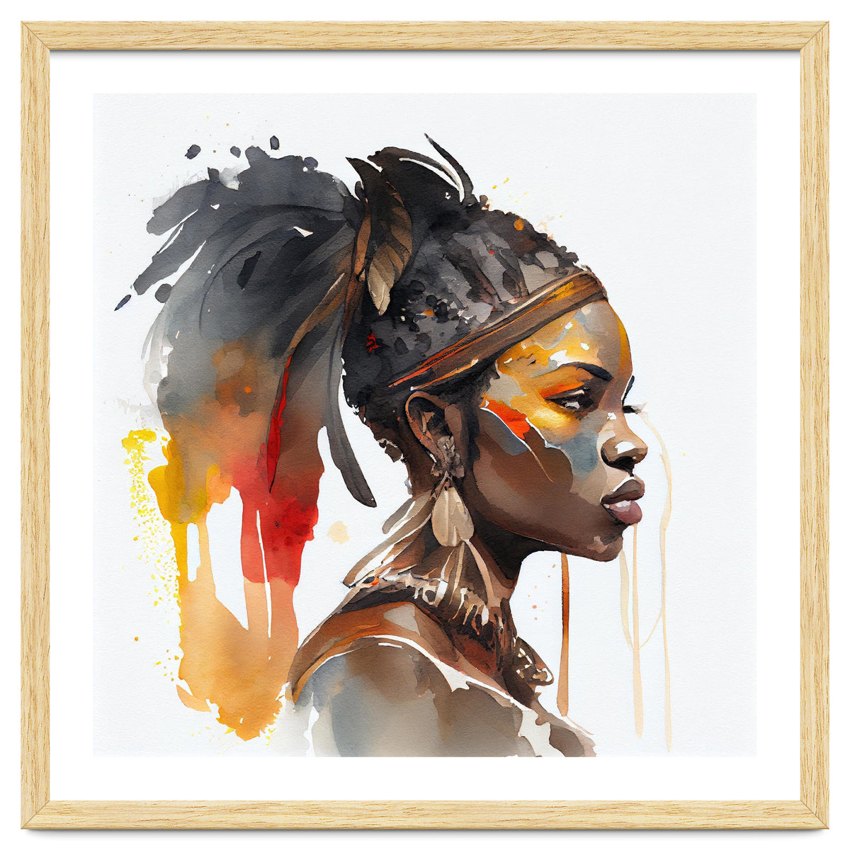 Watercolor African Warrior Woman #7