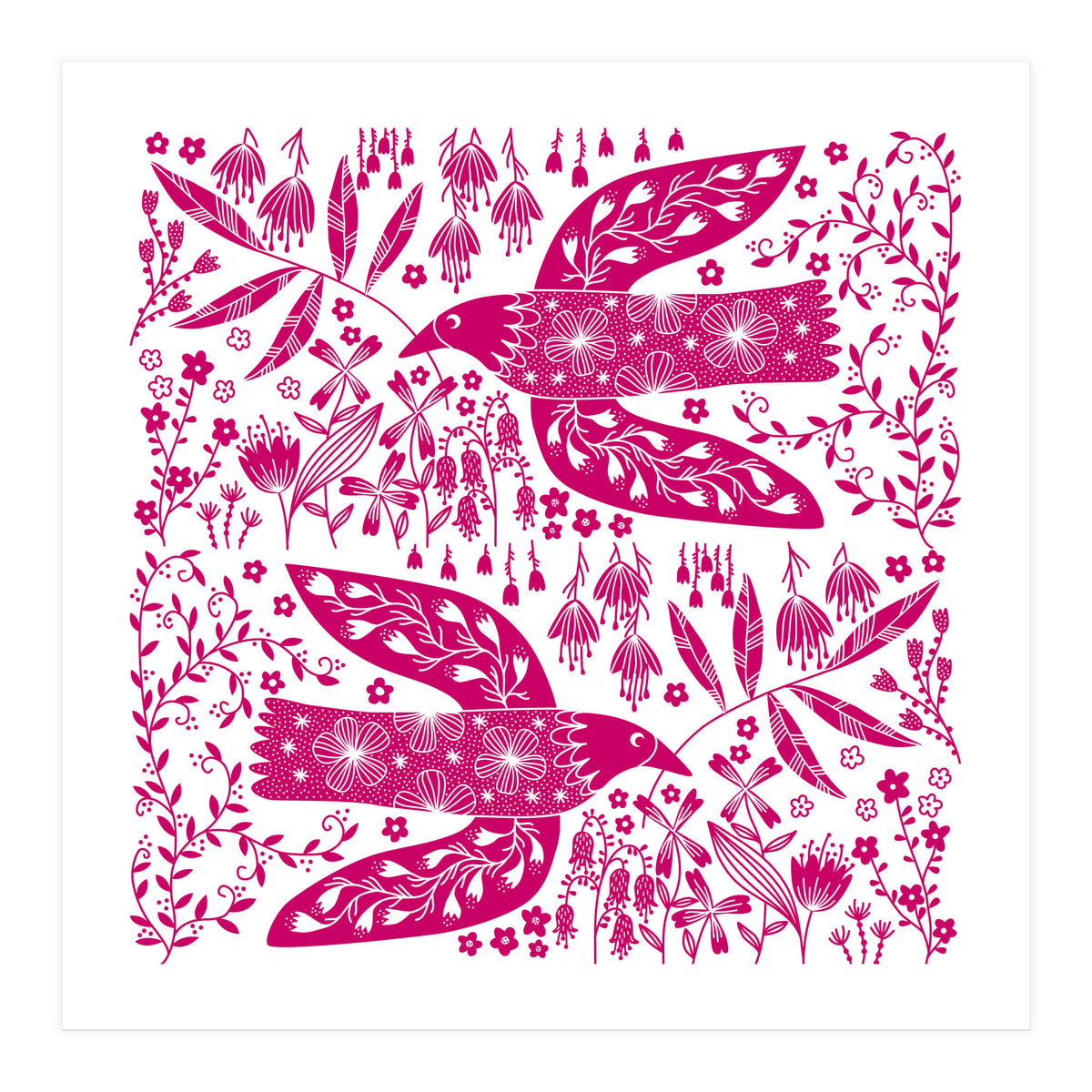Doves And Flowers Magenta Pink (Print Only)