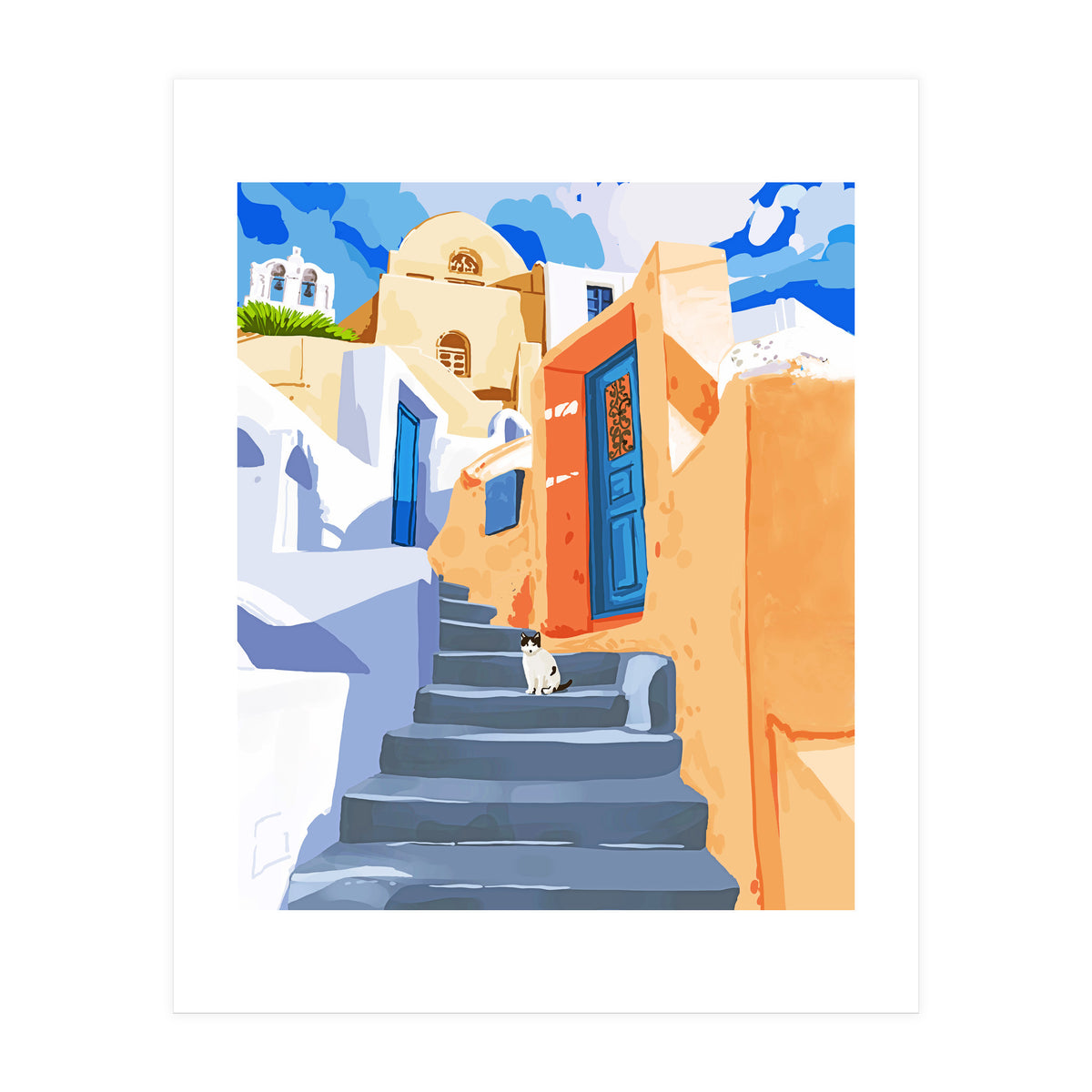 Cat in Greece, Architecture Tropical Exotic Travel (Print Only)