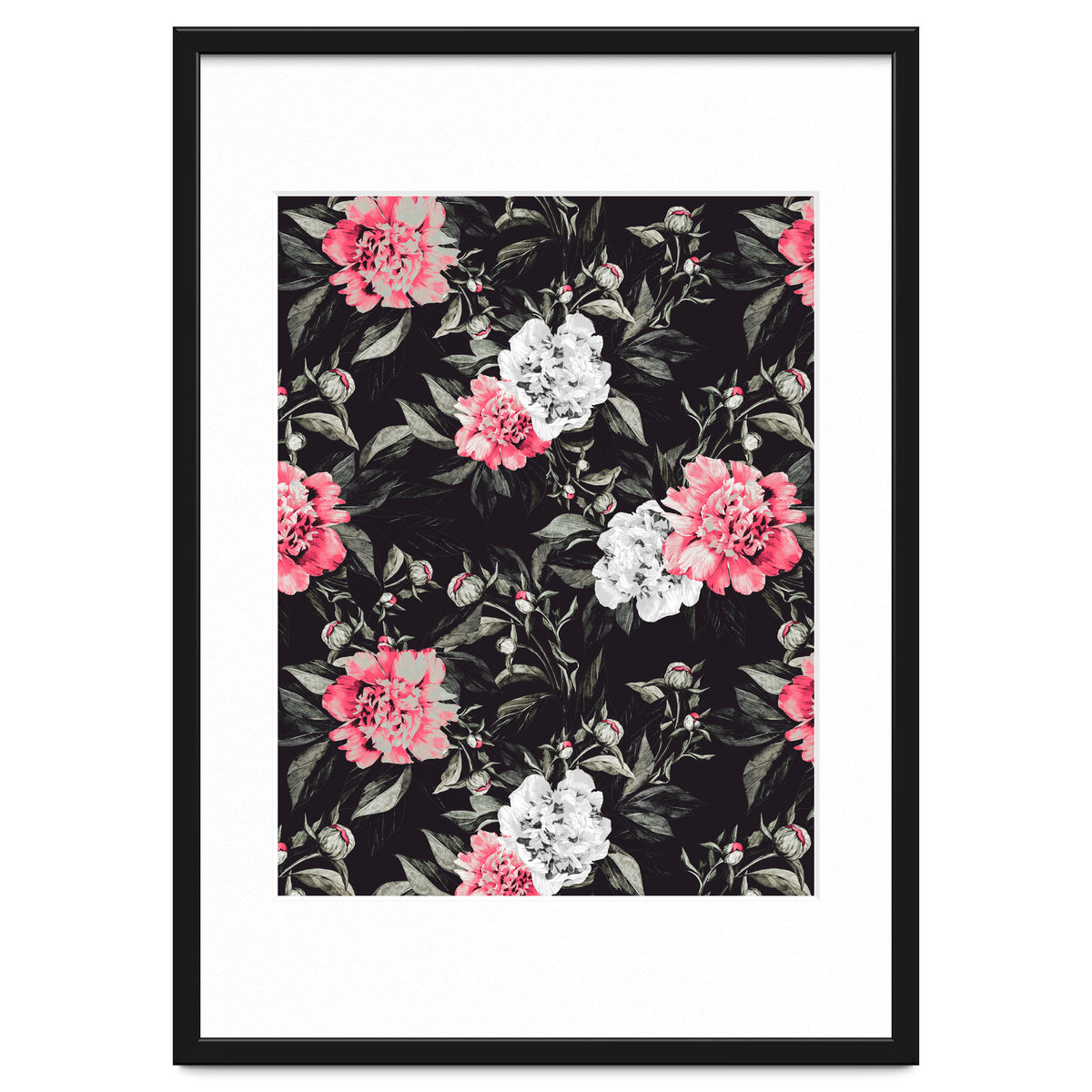 Floral pink - black & white dark