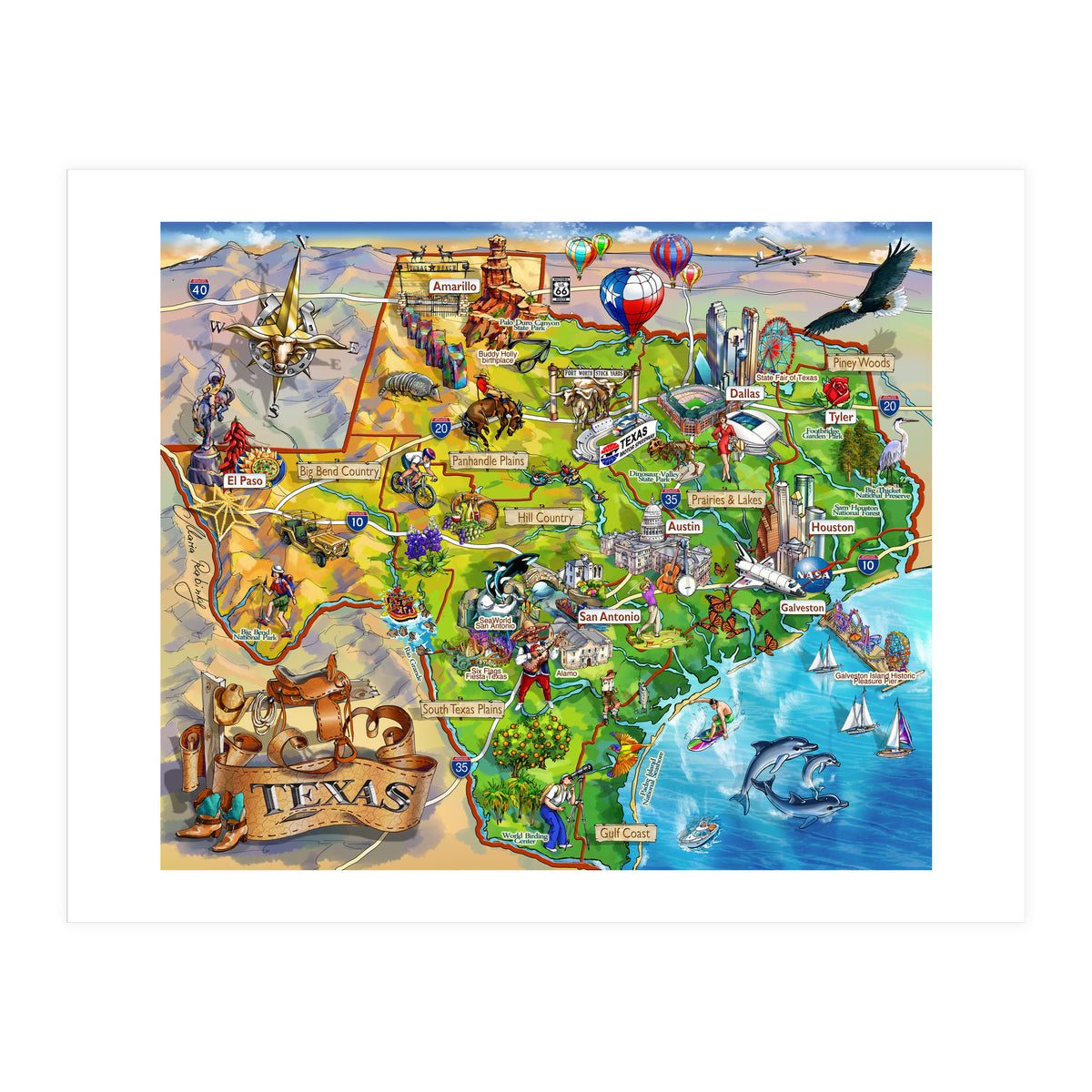 Texas Illustrated Map (Print Only)
