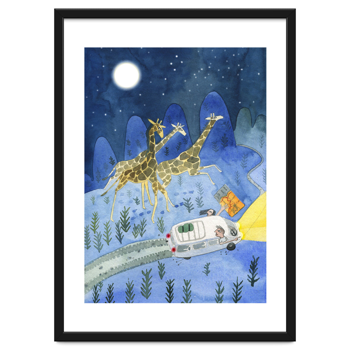 Giraffes In Moonlight