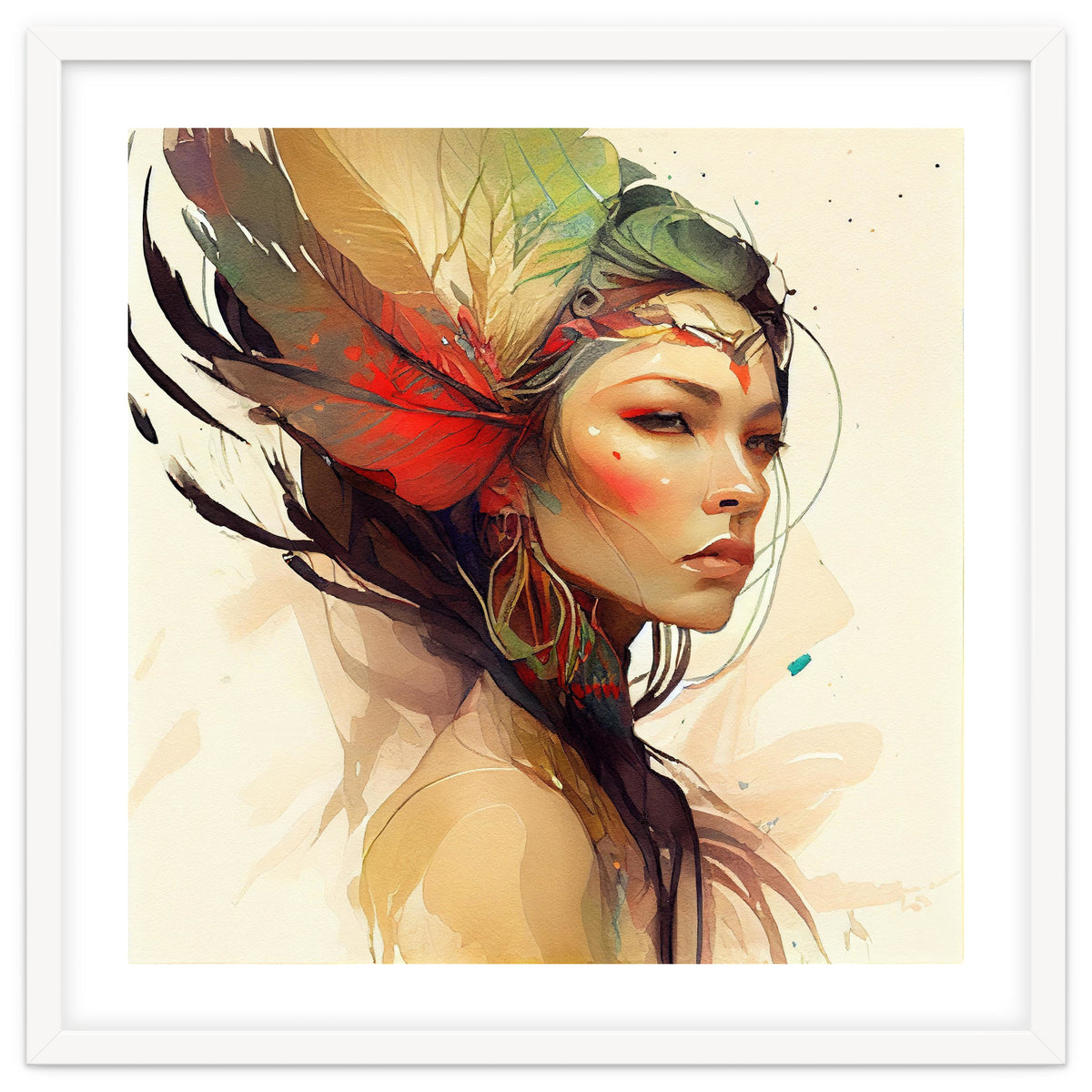 Watercolor Floral Indian Native Woman #14