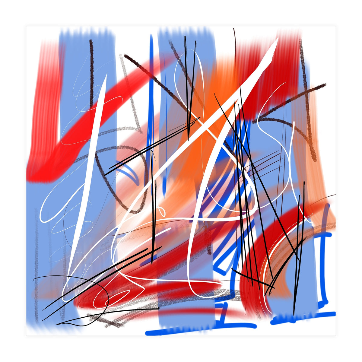 Traces In Blue And Red (Print Only)
