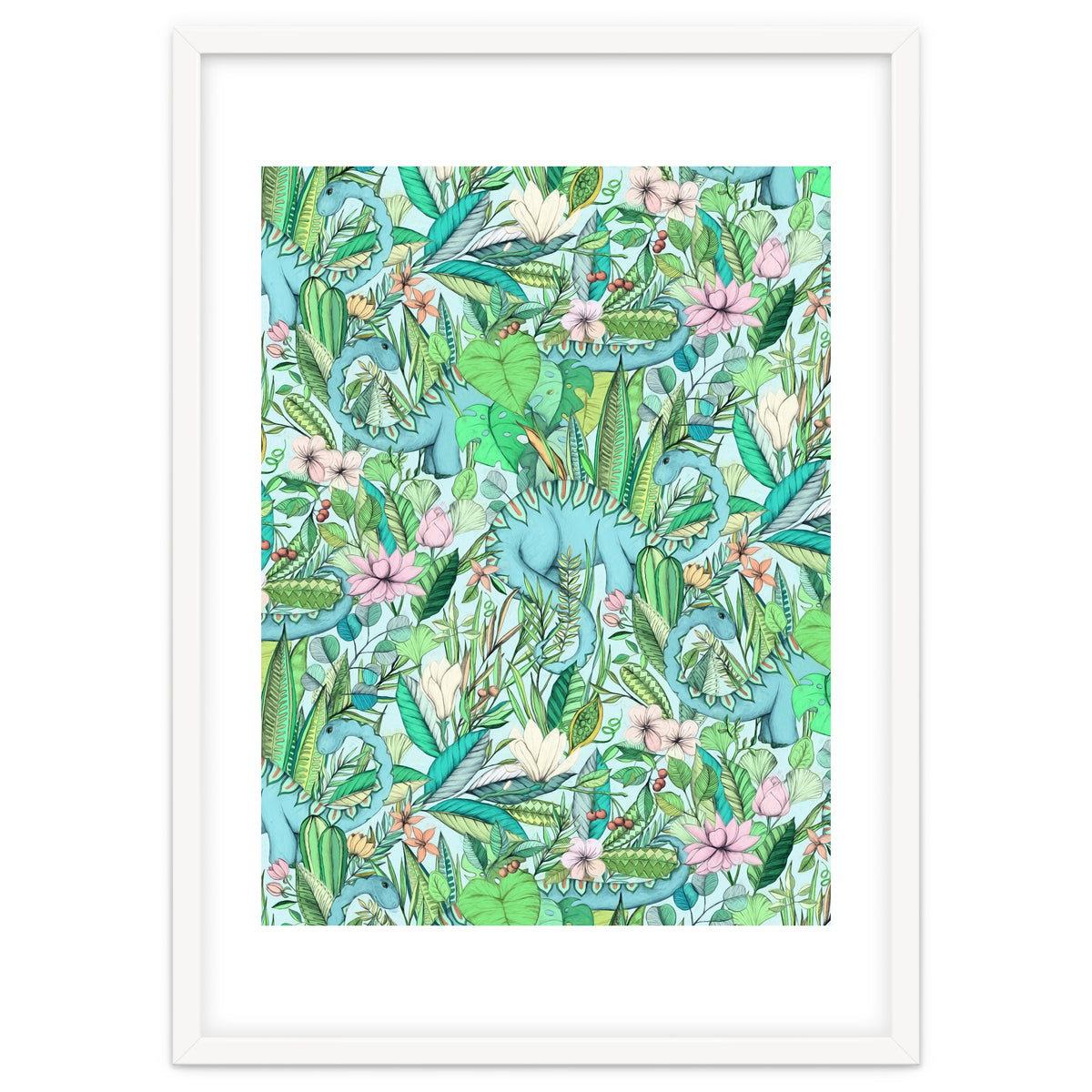 Improbable Botanical with Dinosaurs - soft pastels