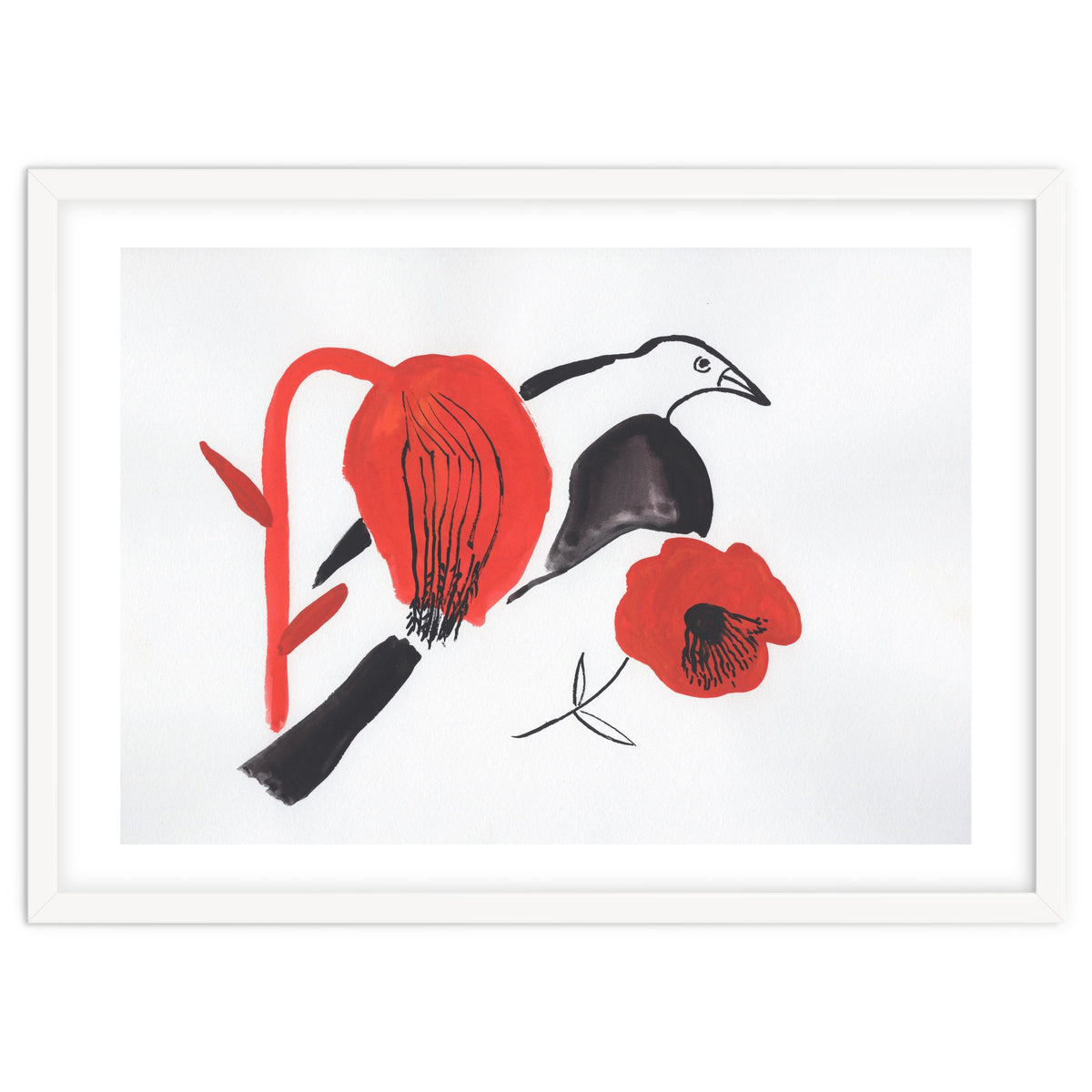 Black Bird And Poppies