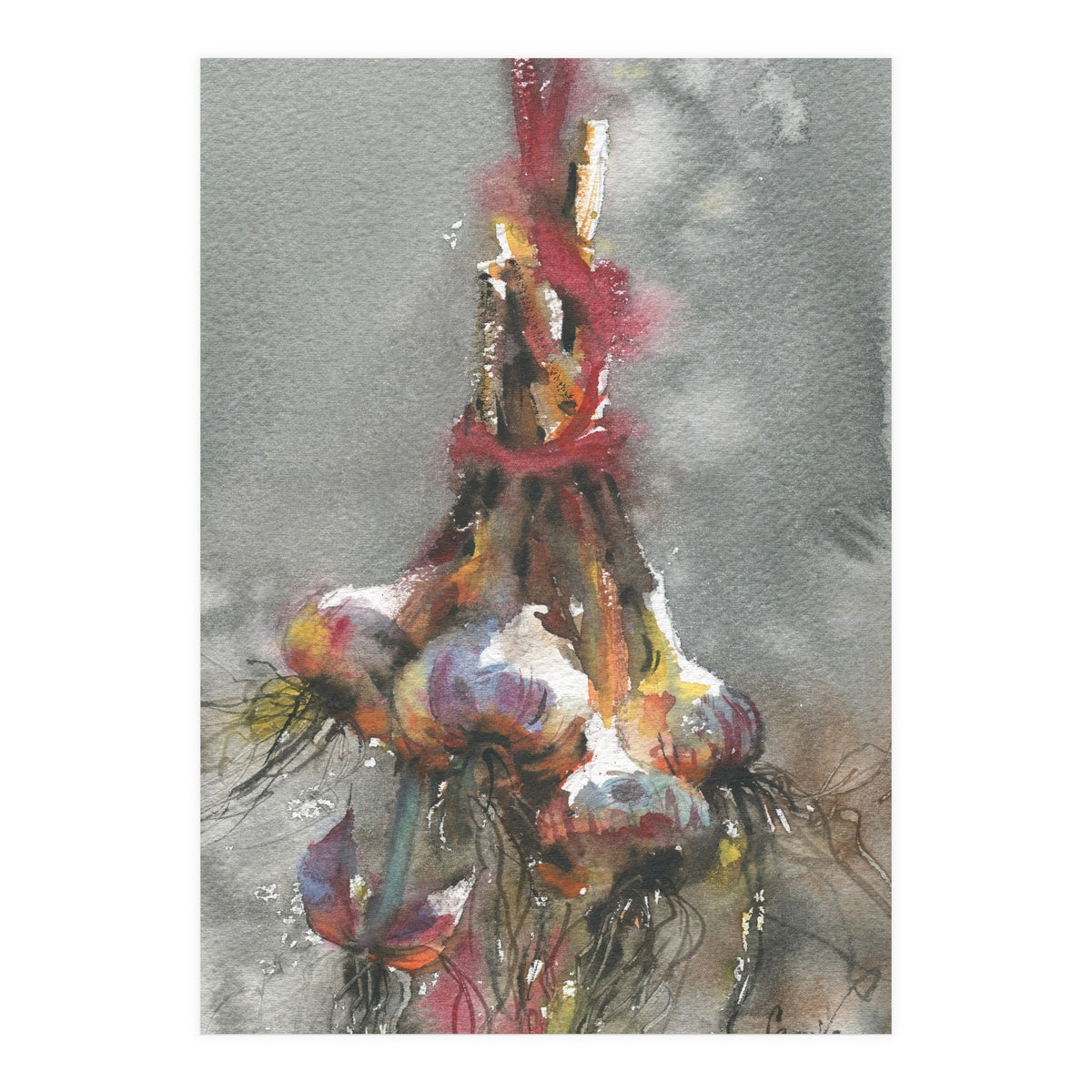 Garlic still life watercolor painting (Print Only)
