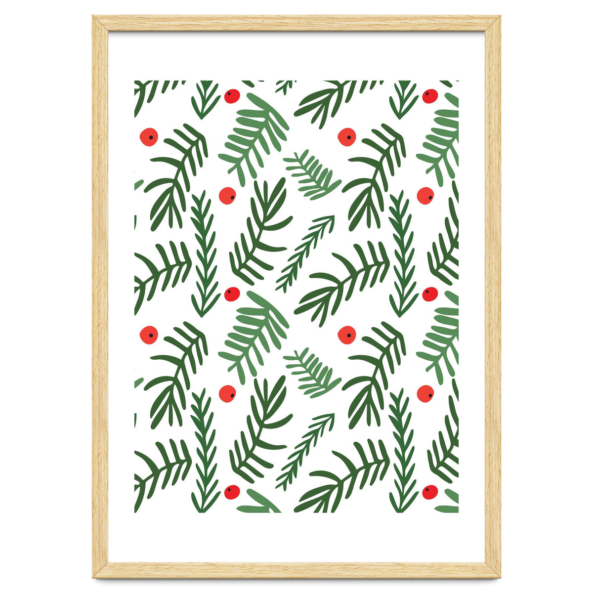 Pine Tree Branches With Christmas Berries Pattern