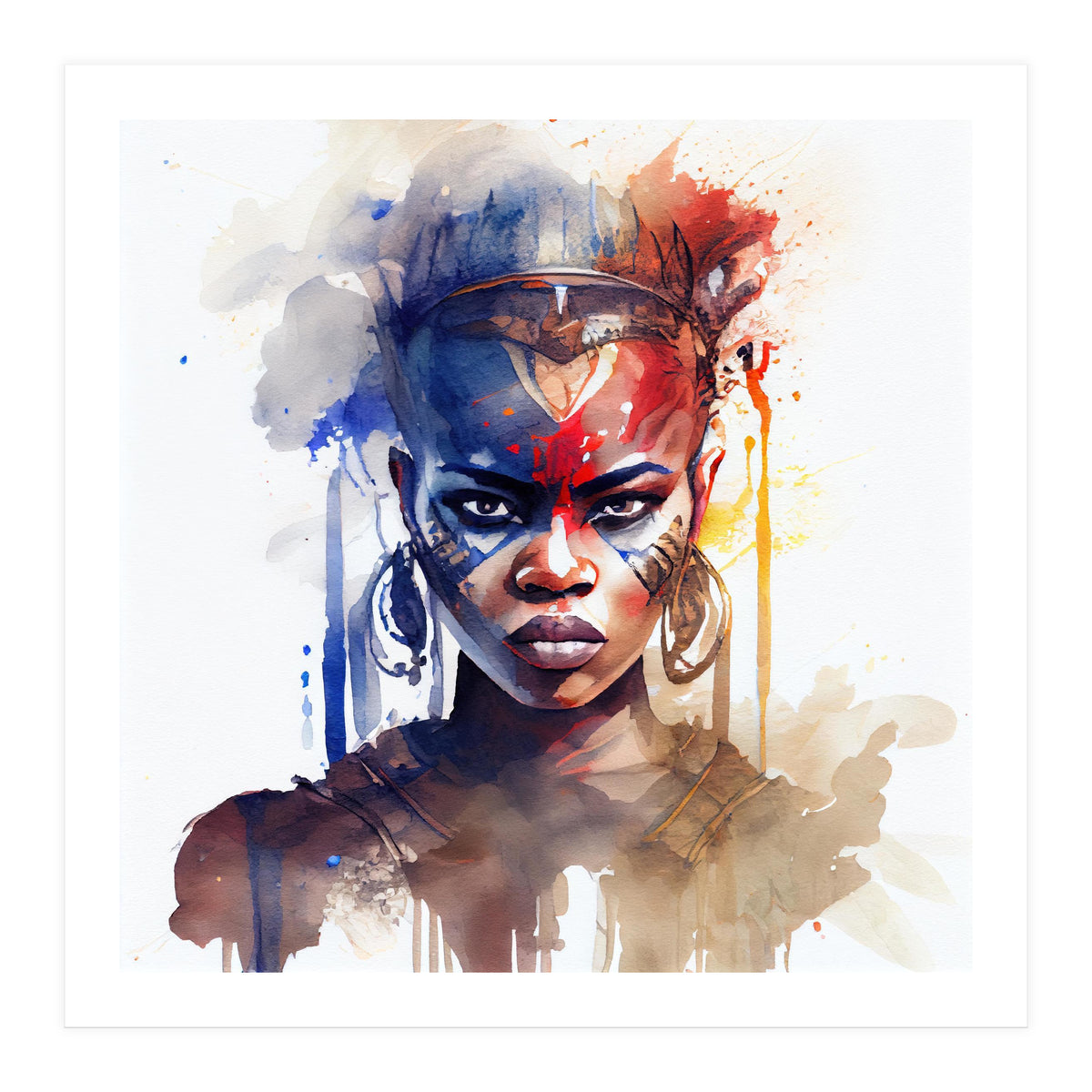 Watercolor African Warrior Woman #1 (Print Only)